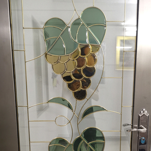 定做艺术玻璃中空铜条镶嵌玻璃木门推拉门工艺玻璃黑条镶嵌屏风