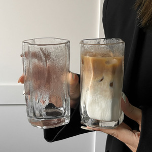 小众设计ins风不规则雨雾玻璃杯冰美式拿铁咖啡杯子果汁杯冷饮杯