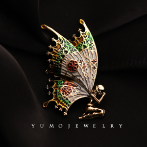 复古珐琅彩蝴蝶仙子胸针小众设计感气质翅膀毛衣胸花别针大衣饰品