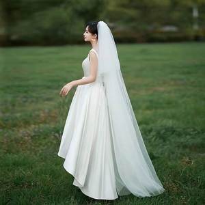 双层四层新娘拖地长头纱4米1.5米长白色超长拖尾主婚纱配饰带发梳
