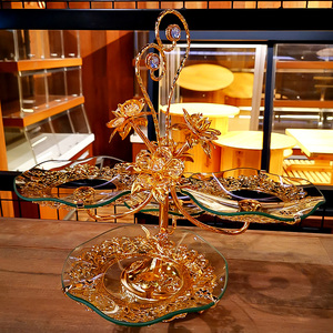 水果盘客厅家用大气轻奢创意茶几精致摆盘金色玻璃欧式上供果果盘