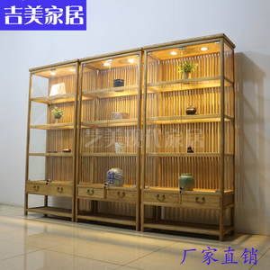 玻璃展柜茶具陈列茶叶书博古架精品珠宝展示柜实木带门带锁展示架