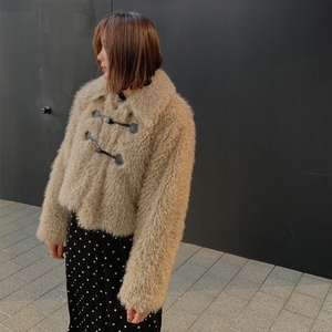 金子 prost-j韩国官网代购2021冬新款牛角扣毛绒绒泰迪保暖短外套