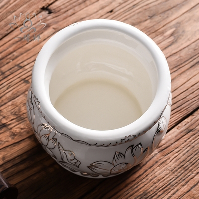 佛教佛具用品家用无字白浮雕描金香碗插香香炉供佛陶瓷供奉烧香.