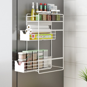 厨房磁吸侧挂冰箱调料保鲜膜收纳架可抽拉夹缝壁挂洗衣机置物架子