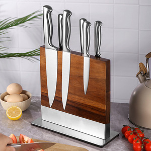 简约原木双面磁吸刀架砧板一体厨房厨具刀具放置架防滑磁力菜刀座