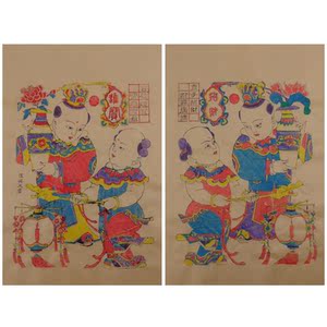 杨家埠木版年画中国风年画纸画手工艺品年画贴画娃娃年画招财进宝