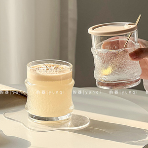 韵器ins挂冰杯冰川玻璃杯家用美式拿铁咖啡杯冷饮杯水杯带盖带勺