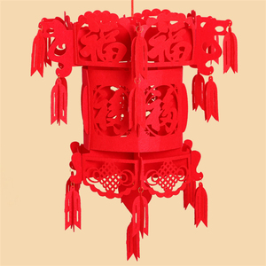 定制春节过年装饰喜庆工艺创意可爱大红中国灯笼挂件无纺植绒宫灯