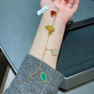 vca/梵克雅宝lucky幸运四花手链18k白贝母四叶草蝴蝶爱心手环