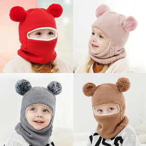 冬季男女宝宝保暖针织毛线帽儿童帽子围脖一体加绒加厚护耳套头帽