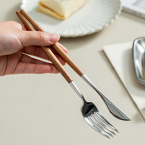 onlycook 胡桃木柄刀叉套装彩木西餐餐具304不锈钢牛排刀餐勺叉子