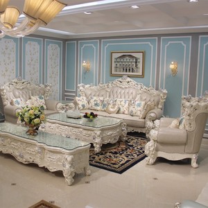 别墅欧式真皮沙发组合头层黄牛皮橡木雕花大户型客厅白色奢华家具