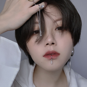 esca studio 原创设计锆石不锈钢钛钢唇夹无洞无痛唇环唇钉男女