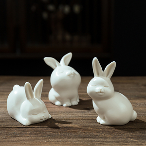 德化简约白瓷可爱小兔子茶宠家居客厅桌面装饰品迷你陶瓷玉兔摆件