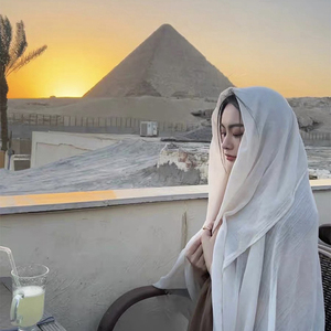 迪拜沙漠头巾埃及旅游围巾米色长防晒披肩纱巾薄款棉麻纯色大丝巾