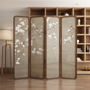 新中式实木屏风折叠移动隔断客厅茶室办公室直播间背景古风装饰