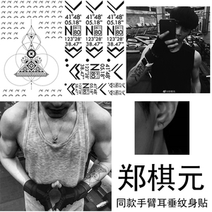 郑棋元纹身贴同款手臂图腾坐标耳垂几何图案刺青大图男女防水持久