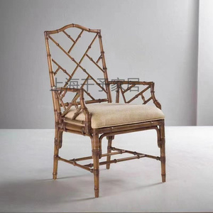 美式乡村竹节椅新中式实木镂空靠背椅简约田园餐椅北欧黑色单人椅