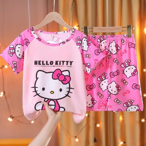 hellokitty衣服凯蒂猫童装3-5-7-9-11岁kt猫睡衣夏薄款家居服女童