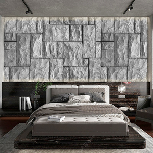 3d凹凸感工业风墙纸民宿房间床头墙岩石造型拍照直播间背景墙壁纸