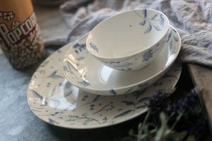 Sainsburys实用蓝色水彩青花釉下彩陶瓷家用餐具面碗米饭汤碗菜盘