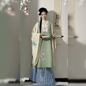 泽芷原创 小荷池 汉服女明制立领长衫比甲刺绣日常显瘦显高春秋款