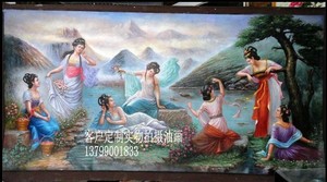 手绘中式油画古典古代宫廷人物yh98七仙女所下凡客厅实物拍摄配画