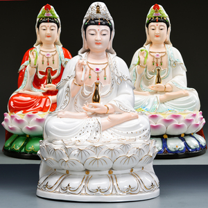 德化陶瓷观音佛像客厅居家用供奉摆件镇宅保平安 坐莲观世音菩萨