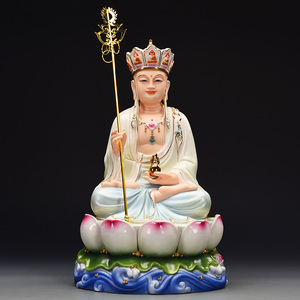 德化陶瓷地藏王菩萨像家用佛堂供奉佛像摆件坐莲地藏菩萨娑婆三圣