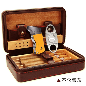 雪茄盒便携式旅行套装四支装皮质雪松木雪茄保湿烟盒