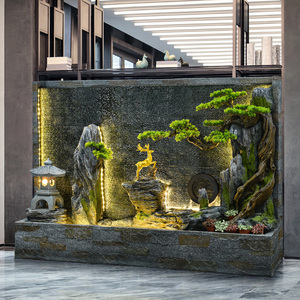 假山流水幕墙酒店客厅景观风水摆件庭院落地装饰别墅花园循环水景