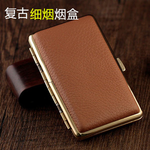 高档正品女士真皮细支烟盒20支装超薄加长复古翻盖个性便携带烟夹