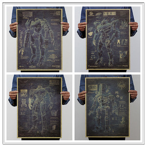 环太平洋机甲战士设计图纸钢铁侠电影牛皮纸海报宿舍酒吧装饰墙画