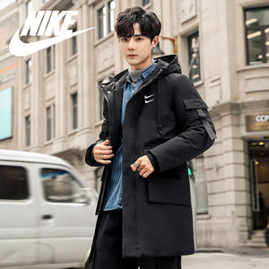 nike耐克羽绒服男中长款冬季白鸭绒休闲防风保暖连帽双钩羽绒外套