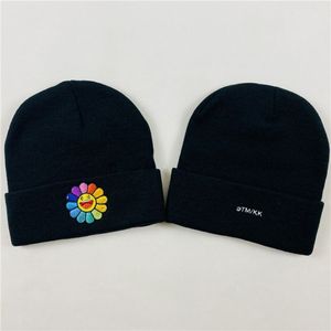 邓紫棋同款 村上隆 j balvin 太阳花笑脸刺绣冷帽针织帽毛线帽