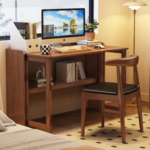 折叠书桌实木可伸缩学习桌家用简易电脑桌小户型不占地靠墙工作台