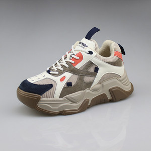 轩美诗2021冬季新款真皮休闲百搭运动厚底松糕底加绒老爹鞋女