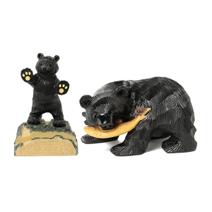 beams japan 日本北海道木雕熊金鲑鱼树脂存钱罐手机支架底座摆件