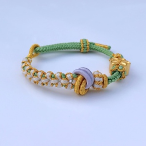 手工编织八股辩桃花酒窝结情侣手绳半成品可穿珠黄金饰品配件手链