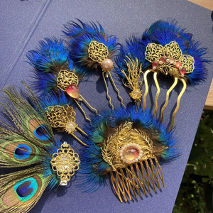 900人付款淘宝【霜翎阁】汉服孔雀羽翎毛发插梳主簪