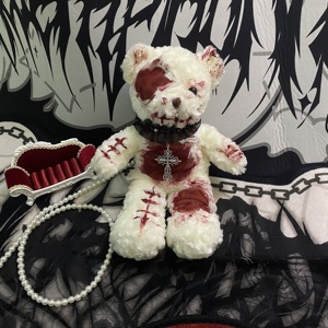 受伤小熊包包原创设计万圣节Lolita手作暗黑血腥病娇残疾斜跨熊包