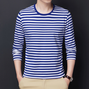 圆领海纹海魂衫男士纯棉蓝白条纹t恤中青年大码长袖男款丅上衣潮