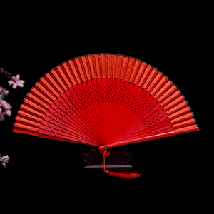 扇子古风折扇女易开合大红色舞蹈扇流苏汉服跳舞扇旗袍走秀折叠扇