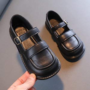 乐福低帮方口女童小皮鞋黑色单鞋女生公主范儿休闲中大童宝宝软底