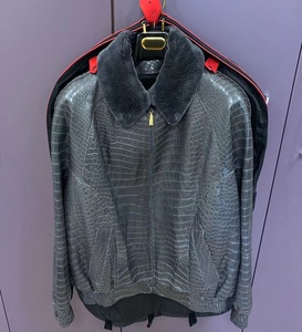 泽利鳄鱼皮夹克湾鳄亚北貂可拆卸夹克男装皮草翻领zilli