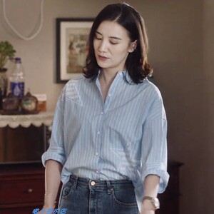 小舍得南俪宋佳明星同款五角星拼接蓝色条纹衬衫女夏季设计感上衣