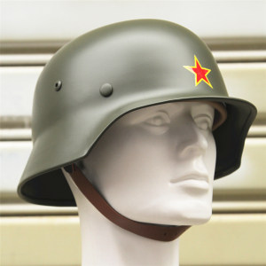 剧组定制解放战争时期缴获涂装 军绿m35德式钢盔黄边八一红星盔徽