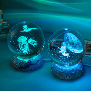 山东博山淄博琉璃水母摆件水晶球特暗夜晚上睡觉用的小夜灯伴手礼