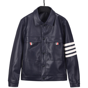 tb秋冬皮衣男士四条杠韩版休闲pu皮夹克外穿翻领外套